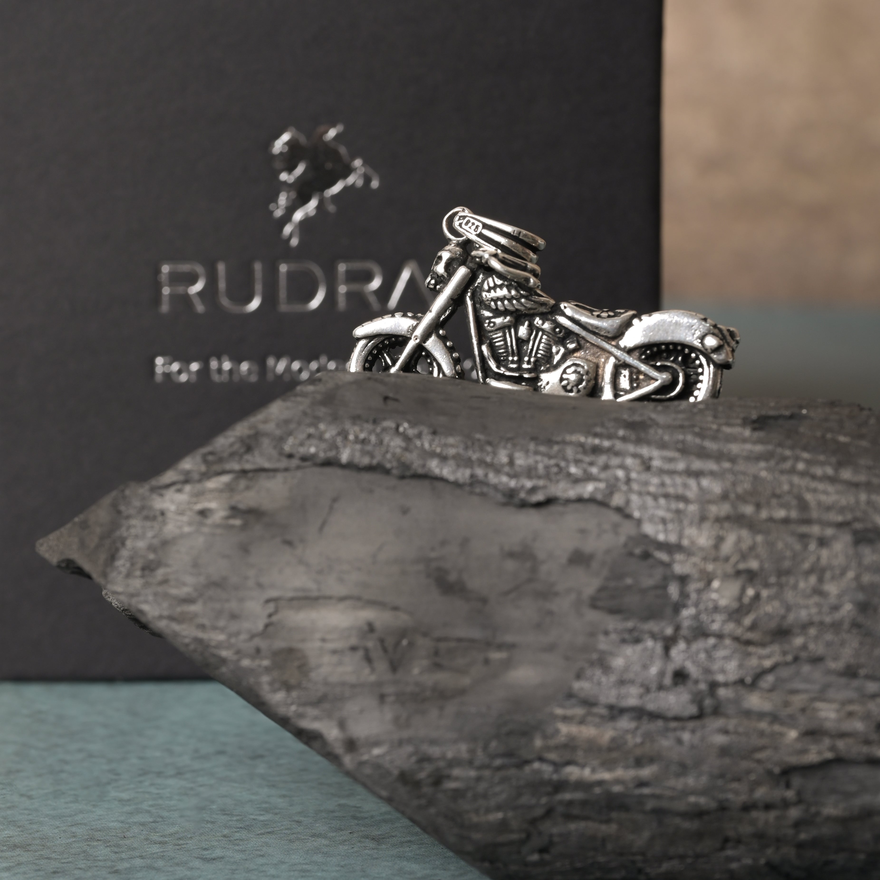 Oxidised Motorbike 925 Silver Pendant