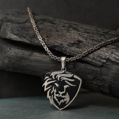 Enamel Lion 925 Silver Pendant With Black Thread