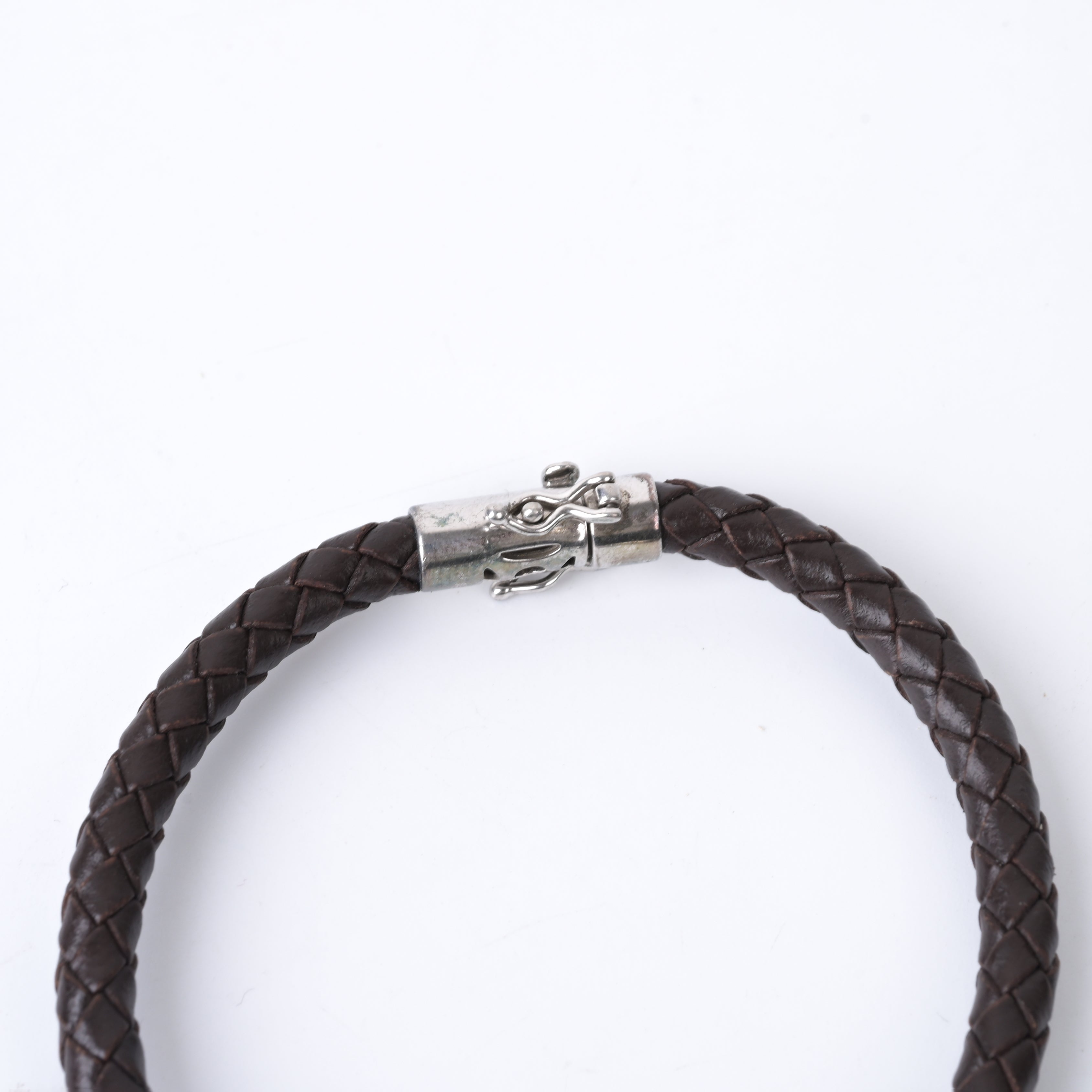 925 Silver CZ Diamond Bracelet With Classic Brown Leather Straps