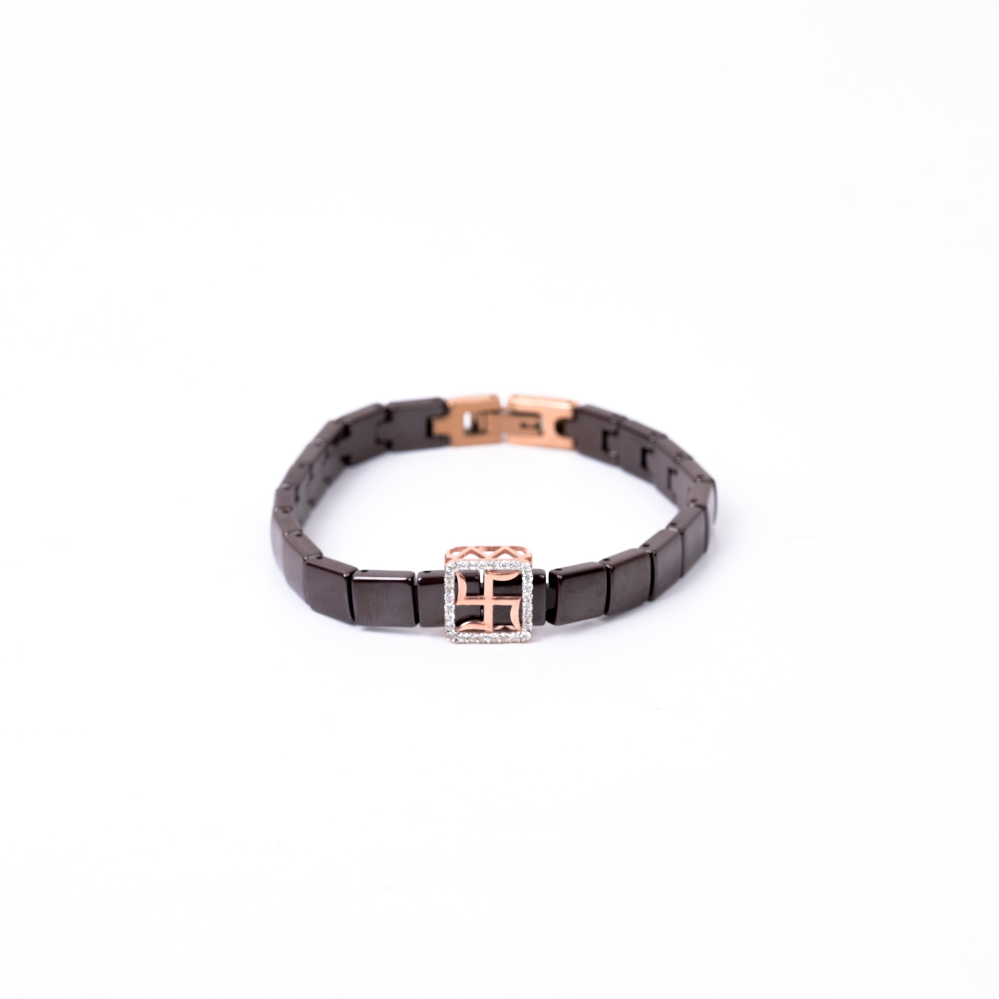 925 Silver Swastik Band Brown Ceramic Band