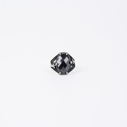 Elegant Black Gemstone Silver Sword 925 Silver Ring