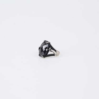 Elegant Black Gemstone Silver Sword 925 Silver Ring