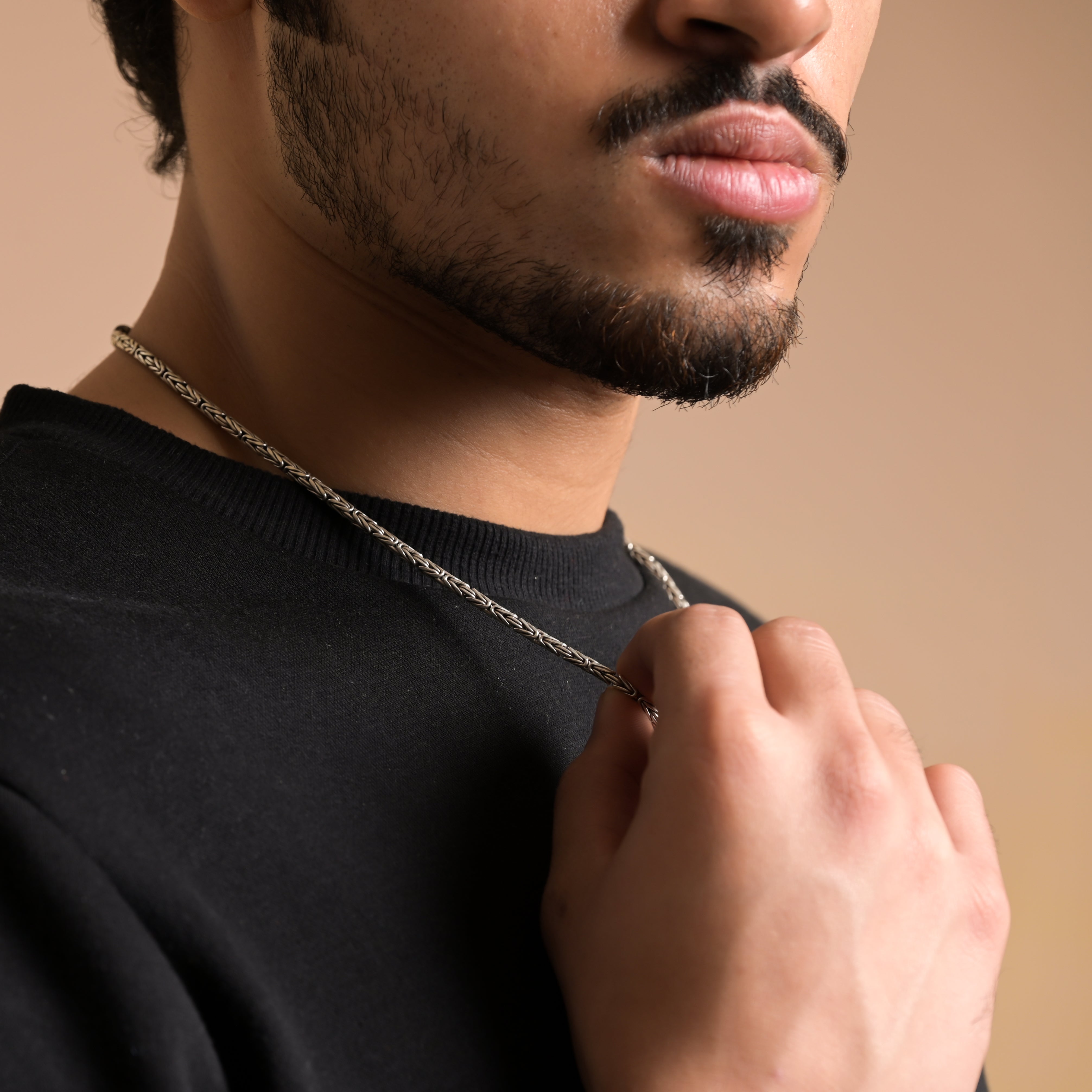 Oxidised Round Byzantine 925 Silver King Neck Chain