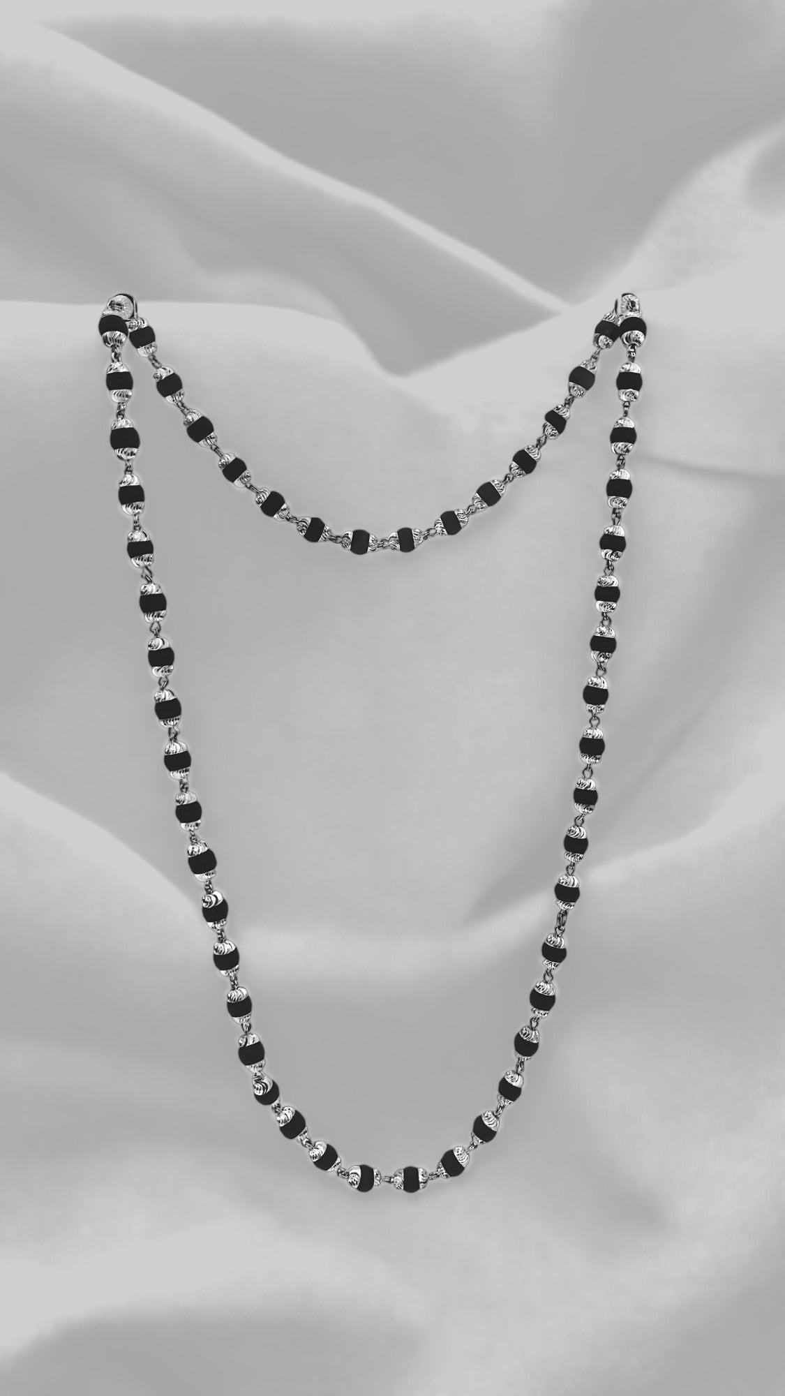 Black Tulsi Mala with 925 Silver Capping Chain